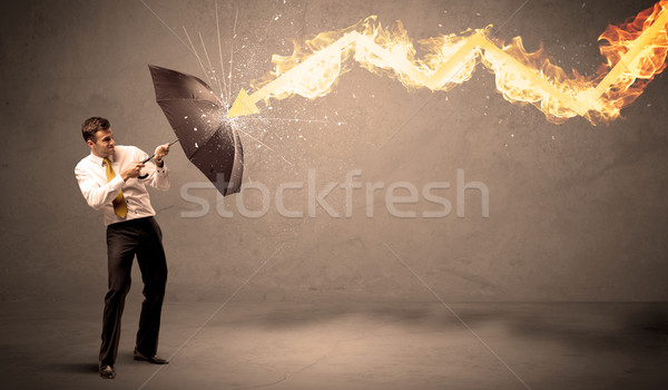 ビジネスマン 火災 矢印 傘 雨 ストックフォト © ra2studio