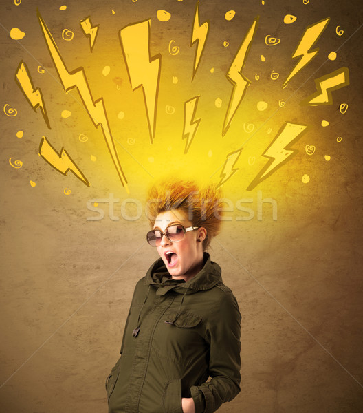 Young woman with hair style and hand drawn lightnings Stock photo © ra2studio