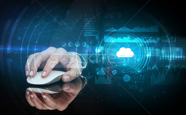 Hand using mouse with cloud technology concept Stock photo © ra2studio