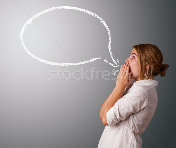 Stock photo: Young woman with modern speech bubble