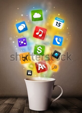 Cana de cafea colorat mass-media icoane alimente Imagine de stoc © ra2studio