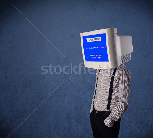 Személy monitor fej hiba kék képernyő Stock fotó © ra2studio