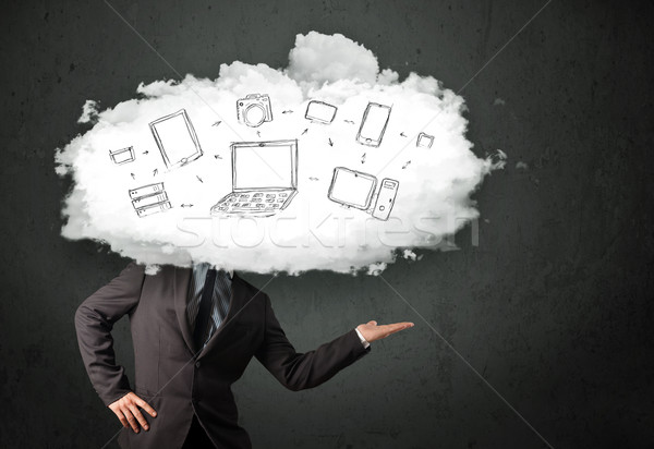 Professional business man with cloud network head Stock photo © ra2studio