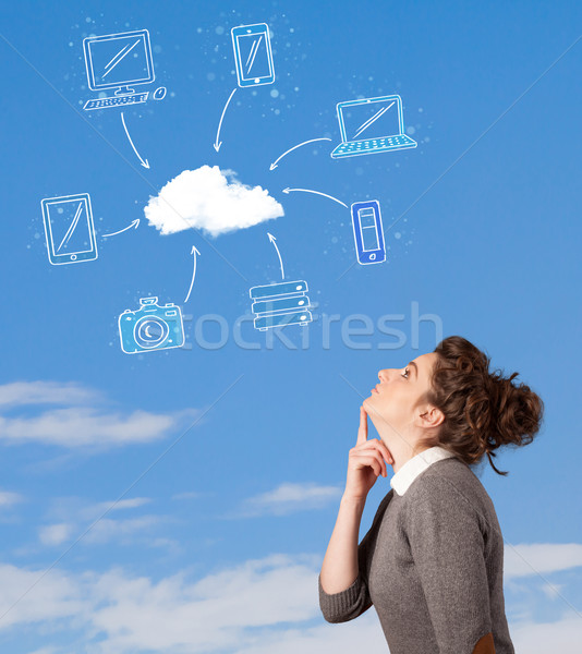 [[stock_photo]]: Fille · regarder · ciel · bleu · jeune · fille