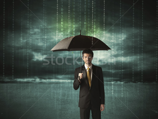 Homme d'affaires permanent parapluie protection des données internet homme [[stock_photo]] © ra2studio