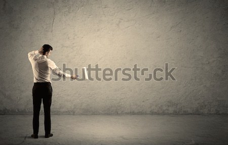 Człowiek biznesu stałego ściany młotek kopia przestrzeń Zdjęcia stock © ra2studio