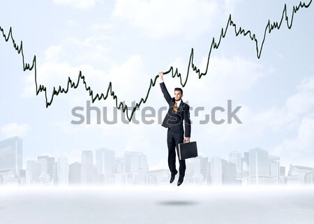 Stockfoto: Opknoping · zakenman · grafiek · touw · hand · ruimte