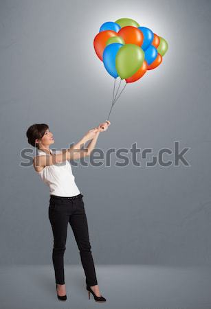 Stok fotoğraf: Genç · kadın · renkli · balonlar · güzel · kadın