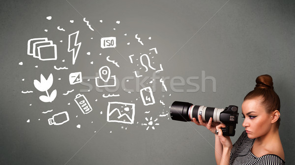 カメラマン 少女 白 写真 アイコン シンボル ストックフォト © ra2studio