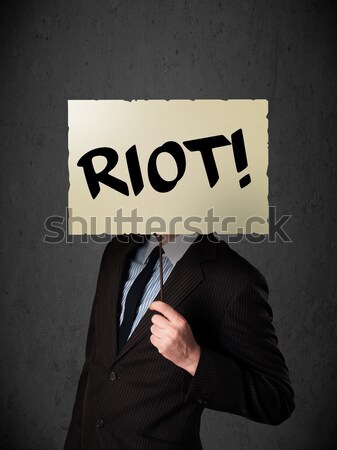 Geschäftsmann halten Protest Zeichen Demonstration Bord Stock foto © ra2studio