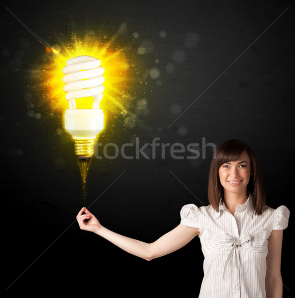 деловая женщина лампа Идея черный Сток-фото © ra2studio
