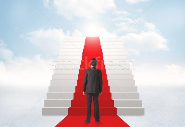 Foto stock: Mirando · escaleras · cielo · empresario · cielo · hombre