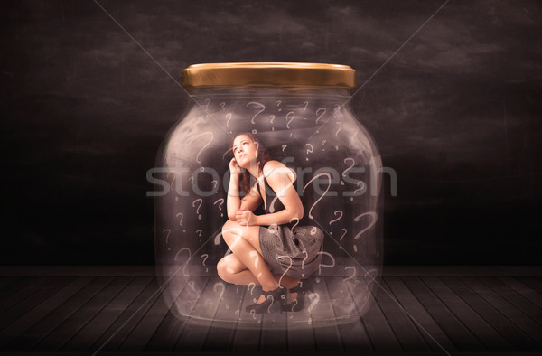 üzletasszony zárolt bögre kérdőjelek üveg szomorú Stock fotó © ra2studio