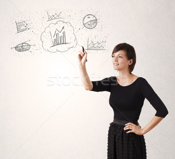 Young lady sketching financial chart icons and symbols Stock photo © ra2studio