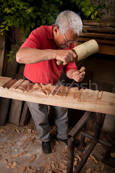 woodcarver working with mallet and chisel Stock photo © ra2studio