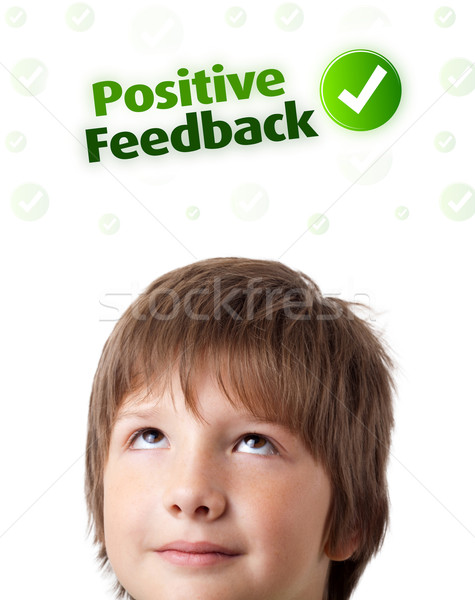 Jeunes tête regarder positif négatifs signes Photo stock © ra2studio