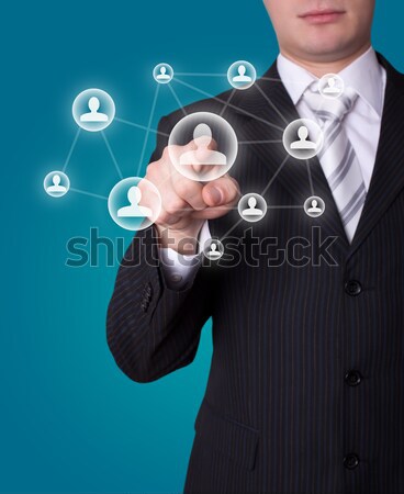 Homme réseau social bouton main affaires [[stock_photo]] © ra2studio