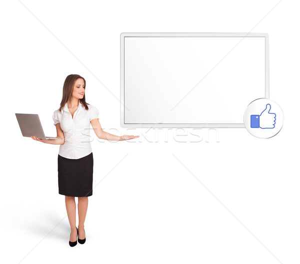 young woman presenting modern copy space Stock photo © ra2studio