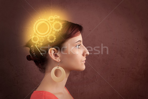 Zeki kız düşünme makine kafa örnek Stok fotoğraf © ra2studio