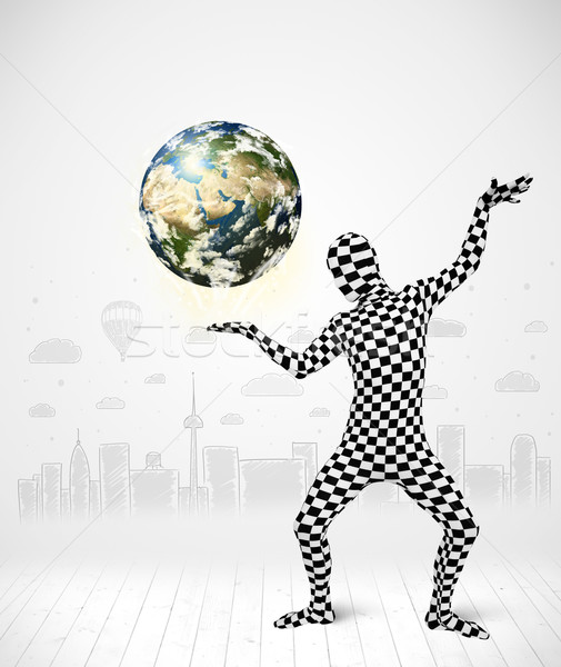 Adam takım elbise dünya gezegeni komik Stok fotoğraf © ra2studio