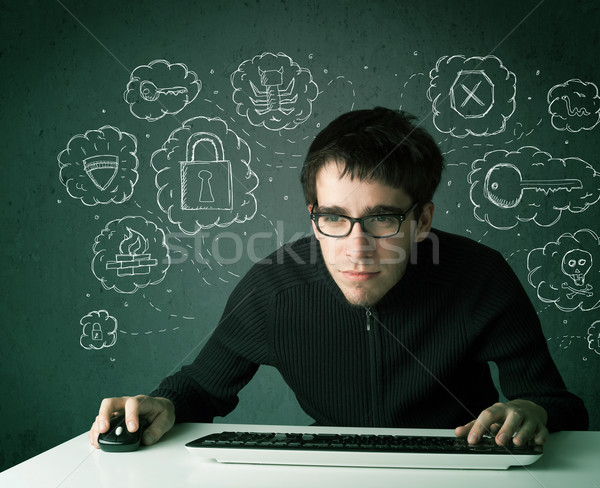 Giovani nerd virus l'hacking pensieri Foto d'archivio © ra2studio