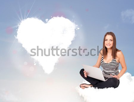 Beautiful lovely woman sitting on cloud with heart Stock photo © ra2studio