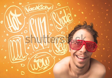 Cool teenager with summer sun glasses and vacation typography Stock photo © ra2studio