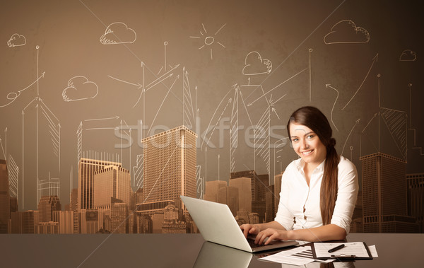 Empresária edifícios sessão preto tabela papel Foto stock © ra2studio