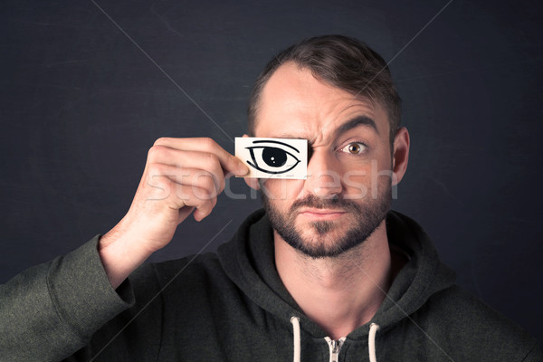 Funny guy with censored sign paper Stock photo © ra2studio