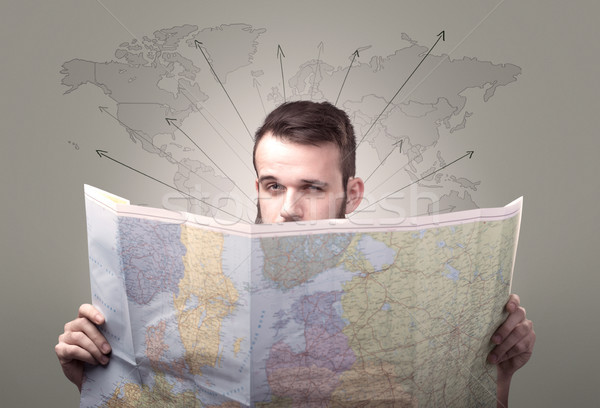 Giovane mappa bello mappa del mondo frecce Foto d'archivio © ra2studio