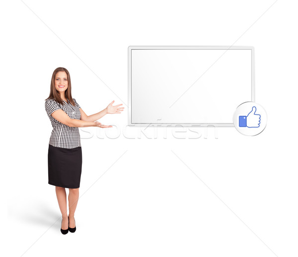 young woman presenting modern copy space Stock photo © ra2studio