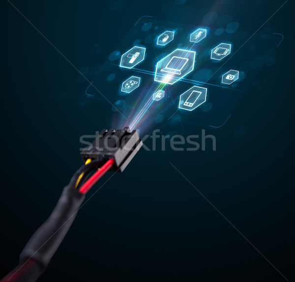 Stock foto: Elektrische · Kabel · Multimedia · Symbole · glühend · heraus