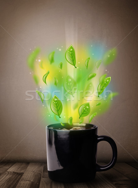Teáscsésze levelek színes absztrakt fények közelkép Stock fotó © ra2studio