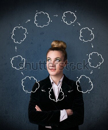 Young woman thinking with cloud circulation around her head Stock photo © ra2studio