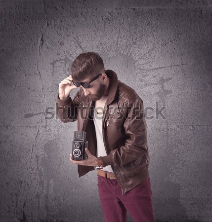 Gut aussehend Hipster Mode Kleidung funny Jahrgang Stock foto © ra2studio