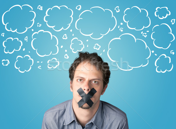 Stock photo: Funny person with taped mouth 