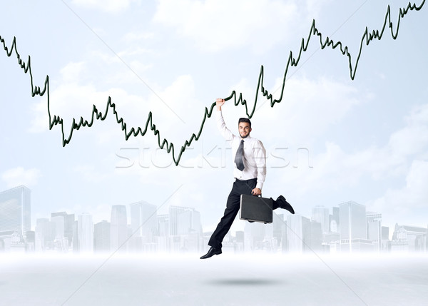 Opknoping zakenman grafiek touw hand ruimte Stockfoto © ra2studio