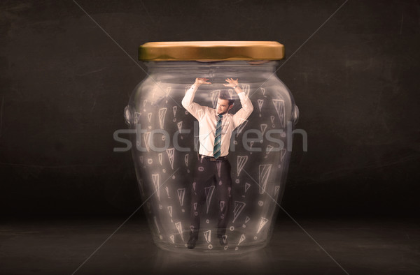 Homme d'affaires piégé jar affaires verre triste [[stock_photo]] © ra2studio