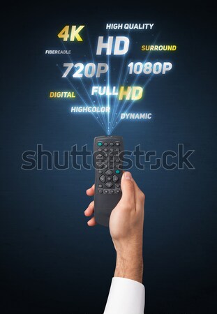 Hand with remote control and multimedia properties Stock photo © ra2studio