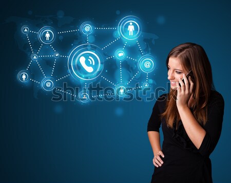 Mooie meisje telefoongesprek iconen Stockfoto © ra2studio