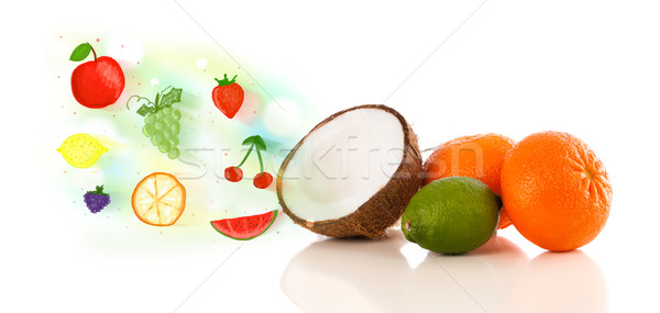 Foto stock: Colorido · frutas · ilustrado · branco · comida