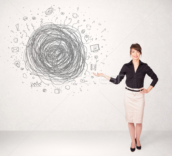 Young business woman with media doodle scribble  Stock photo © ra2studio