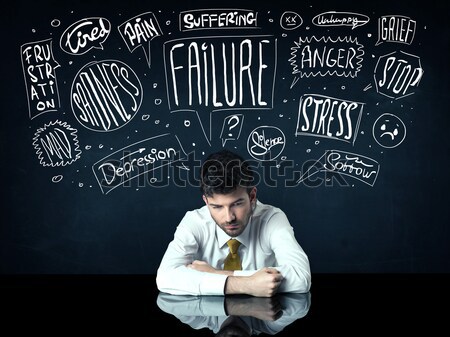 Depressief zakenman vergadering moeite dacht dozen Stockfoto © ra2studio