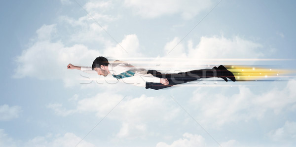 Stock foto: Glücklich · Geschäftsmann · unter · schnell · Himmel · Wolken