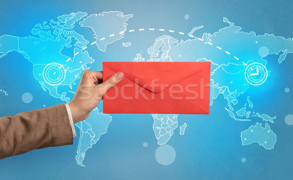 Mão envelope global feminino branco Foto stock © ra2studio