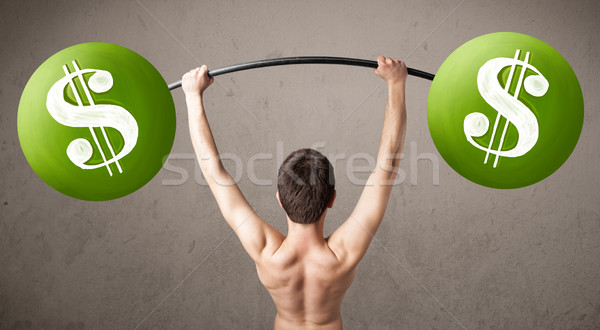 Sovány fickó emel zöld dollárjel súlyok Stock fotó © ra2studio