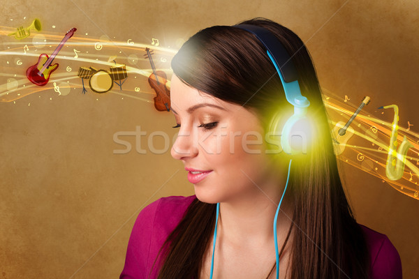 наушники довольно женщину музыку Сток-фото © ra2studio