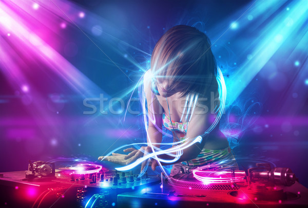 Enerjik kız müzik güçlü ışık efektleri parti Stok fotoğraf © ra2studio