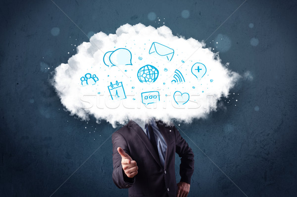 Man in suit with cloud head and blue icons Stock photo © ra2studio