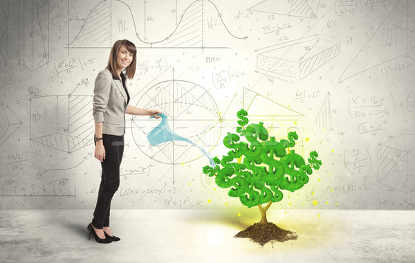 商業照片: 商界女強人 · 成長 · 綠色 · 美元符號 · 樹